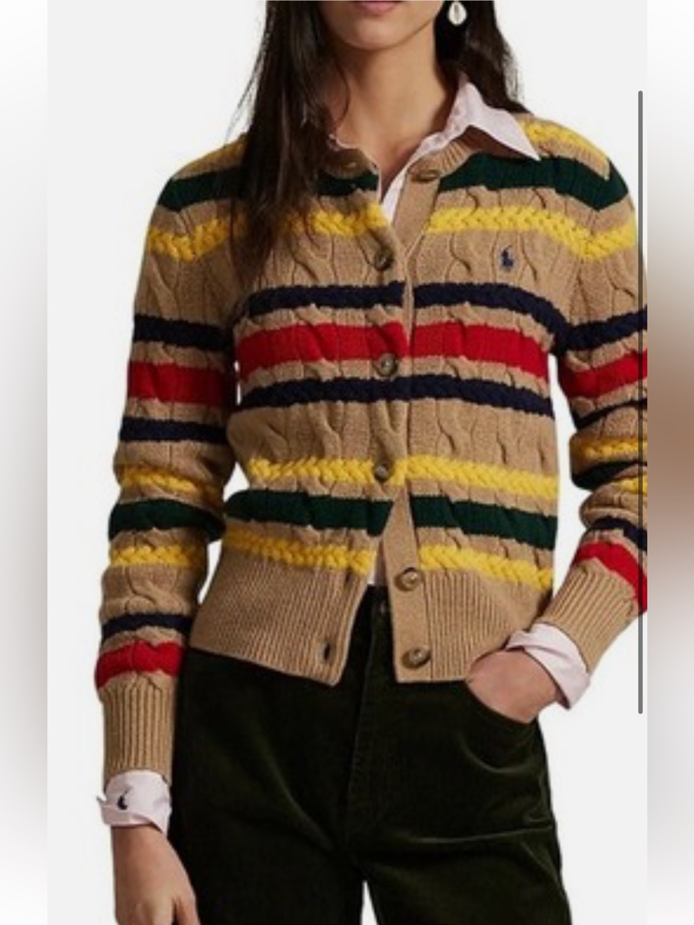 Polo Ralph Lauren Multicolor Striped Cable-Knit Cotton Cardigan Sweater M NWT